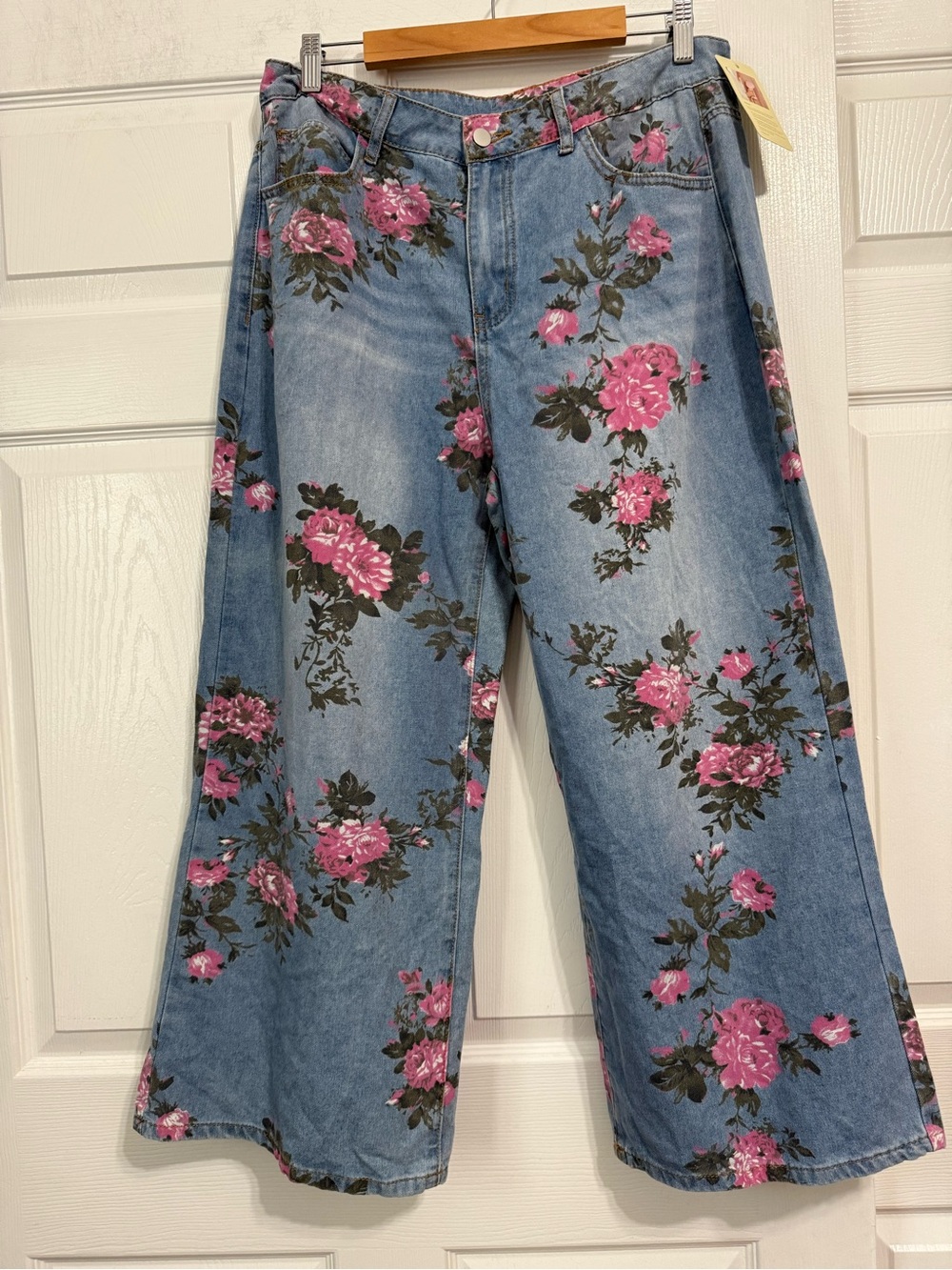Sky Blue Garden Floral
Print Bootcut Jeans  Wide-Leg Women's Jeans